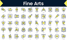 Set Of Thin Line Fine Arts Icons. Line Art Icon With Yellow Shadow. Vector Illustration