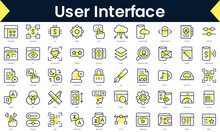 Set Of Thin Line User Interface Icons. Line Art Icon With Yellow Shadow. Vector Illustration