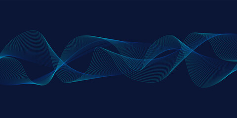 Wall Mural - vector of abstract blue tone geometric curve shapes on black background.