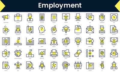 Wall Mural - Set of thin line employment Icons. Line art icon with Yellow shadow. Vector illustration