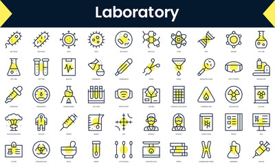 Set of thin line laboratory Icons. Line art icon with Yellow shadow. Vector illustration