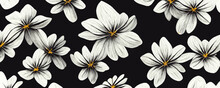 Seamless Pattern Of Small White Flowers On Black