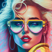 80s And 90s Vibes, Fashion And Style, Vintage And Retro Girl Illustartion, Granular Texture