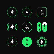 Wireless Charging Lightning Battery Energy Vector Illustration Set