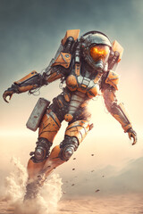 Wall Mural - beautiful fierwarrior woman in astronaut suit lost in the solar system