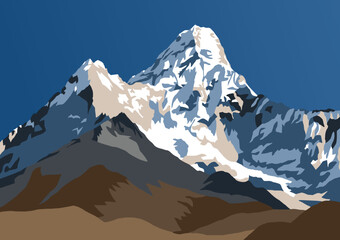 Poster - Mount Ama Dablam vector illustration, Himalayas mountains, Khumbu valley, Everest area, Nepal