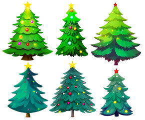 Wall Mural - christmas trees isolated on white background. set of cartoon digital illustrations
