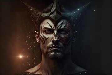 Dark male character portrait, digitally generated