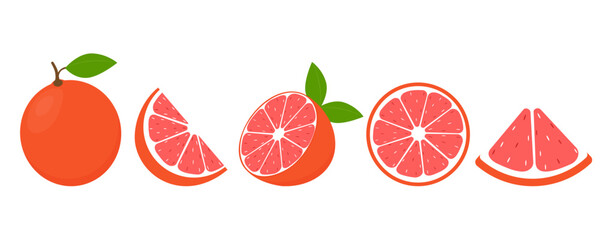 Wall Mural - set of fresh grapefruits. grapefruit icons on white background. vector illustration for design and p