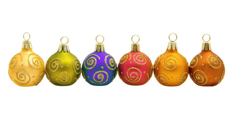 Wall Mural - Colorful christmas ornaments in a row isolated on transparency  photo png file
