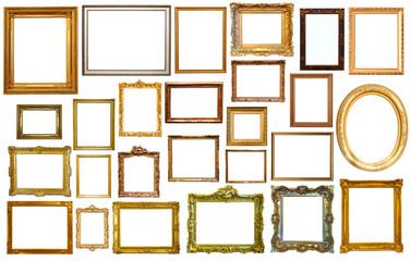 Wall Mural - Set of isolated art empty frames in golden and silvery color