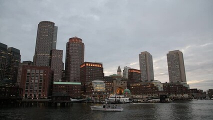 Canvas Print - Panoramic view of Boston cityscape at night, USA
