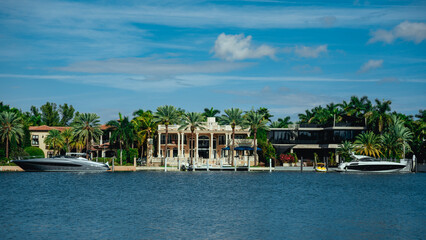 Wall Mural - mansion luxury in miami usa florida beach boats sky sea beautiful place 