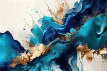  Marble Texture With Abstract Blue, White, Glitter And Gold Background Alcohol Ink Colors