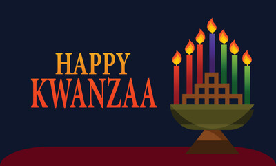 Kwanzaa banner. Traditional african american ethnic holiday design concept with a burning candles and ornament. Vector illustration.