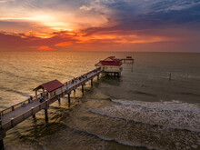 Stunning Colorful Sunset Over The Pier On Clearwater Beach Florida
