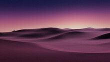 Desert Landscape With Sand Dunes And Pink Gradient Sky. Beautiful Modern Background.