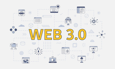 Wall Mural - web 3.0 concept with icon set with big word or text on center