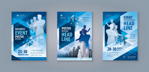 Corporate book cover design template, Business Leaflet Brochure Flyer A4 Size Design Set. Business Flyer Poster Template, Abstract Blue Geometric Triangle