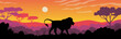 © sabelskaya - African savannah landscape with lion silhouette, flat vector illustration.