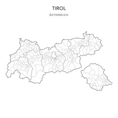 Wall Mural - Administrative Map of the State of Tyrol (Tirol) with Municipalities (Gemeinden) and Districts (Bezirke) as of 2022 - Austria - Vector Map