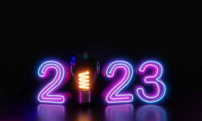 Wall Mural - 2023 new year neon style. 3d illustration