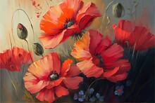 Red Poppy Flowers, Artistic Oil, Acrylic, Decor Wall Art Paint
