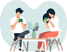 Men And Women Are Relaxing In The Living Room.Vector Illustration Cartoon Character