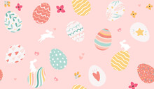 Vector Illustration Background Of Hand Drawn Easter Eggs. Seamless Design.