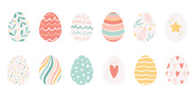 Vector Illustration Set Of Hand Drawn Easter Eggs. Colorful Design.
