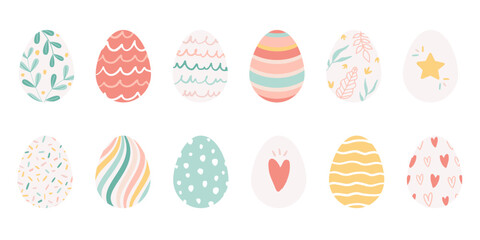 vector illustration set of hand drawn easter eggs. colorful design.