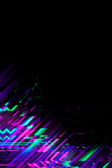 Wall Mural - Abstract purple pink green geometric background interlaced digital Distorted Motion glitch effect. Futuristic striped cyberpunk design Retro webpunk, rave 90s aesthetic, 80s techno neon, copy space