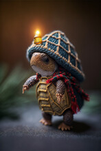 Tiny Cute And Adorable Turtle As Adventurer Dressed In Christmas Outfit,digital Art,illustration,Design