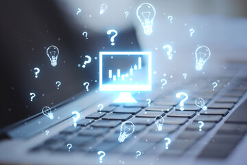 Canvas Print - investment advice or financial data analysis concept. close up of laptop computer with glowing monit