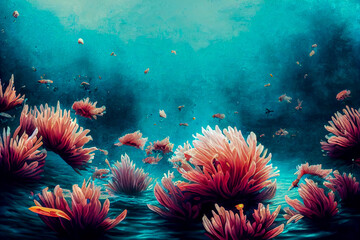 Wall Mural - coral reef in the sea ,Generative AI Illustration