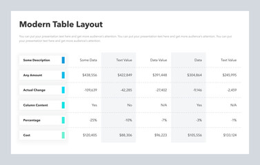Poster - Modern table layout template with six colorful rows. Flat infographic design.