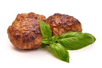 Wall Mural - Fresh hommade Pork chicken cutlets from minced meat. Pan-fried meatballs. Healthy dinner for the family. Isolated on white background