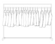 Outline of many jackets hanging on a hanger. Side view. 3D. Vector illustration.