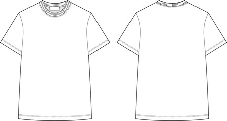 Wall Mural - Unisex t shirt technical sketch. Apparel t-shirt design template.