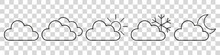 Set Of Clouds In A Linear Style. Cloud In Line Or Outline Collection. Vector Illustration