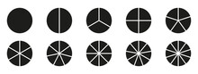 Circles Divided Diagram 3, 10, 7, Graph Icon Pie Shape Section Chart. Segment Circle Round Vector 6, 9 Devide Infographic