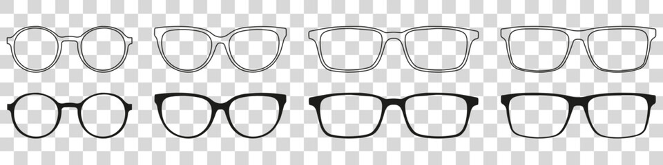 Wall Mural - A set of glasses isolated. Vector glasses model icons. Sunglasses, glasses, isolated on white background