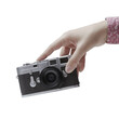 PNG file no background Woman holding a vintage camera
