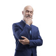 © stokkete - PNG file no background Corporate businessman thinking with hand on chin