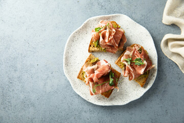 Wall Mural - Toasts with ham and pesto