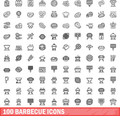 Canvas Print - 100 barbecue icons set. Outline illustration of 100 barbecue icons vector set isolated on white background