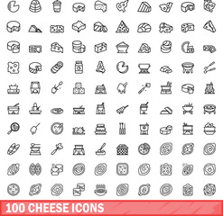 Wall Mural - 100 cheese icons set. Outline illustration of 100 cheese icons vector set isolated on white background