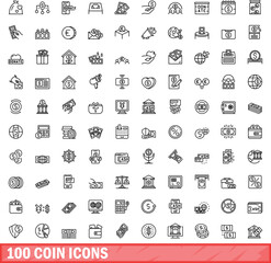 Canvas Print - 100 coin icons set. Outline illustration of 100 coin icons vector set isolated on white background