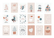 Boho Christmas vector posters with Christmas decor elements in flat style