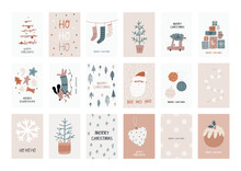 Boho Christmas Vector Posters With Christmas Decor Elements In Flat Style
